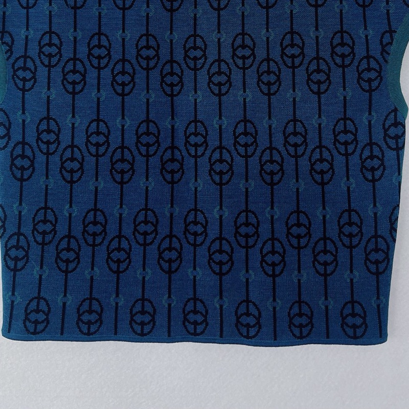 全❤️ Hermes 愛馬仕無袖針織背心 藍色/綠色 豬鼻子印花圖案 尺碼34-4