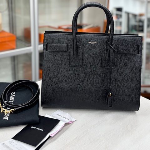 【近新閒置品】YSL 黑金荔紋牛皮中號手提包肩背斜背包