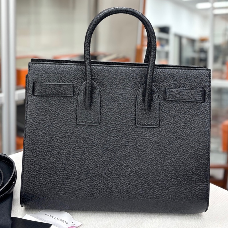 【近新閒置品】YSL 黑金荔紋牛皮中號手提包肩背斜背包-1