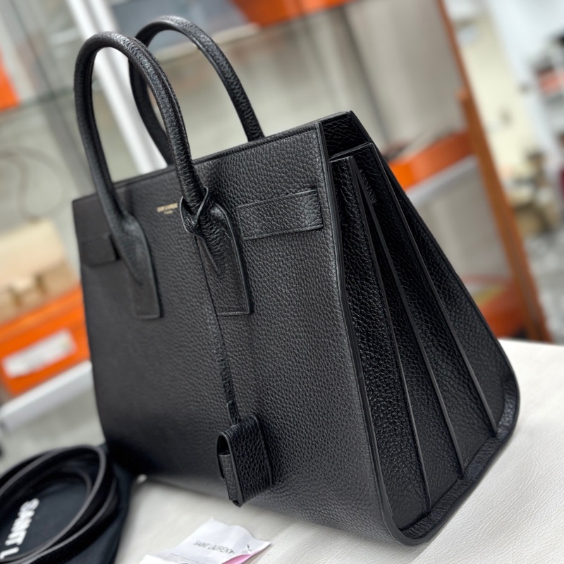 【近新閒置品】YSL 黑金荔紋牛皮中號手提包肩背斜背包-2