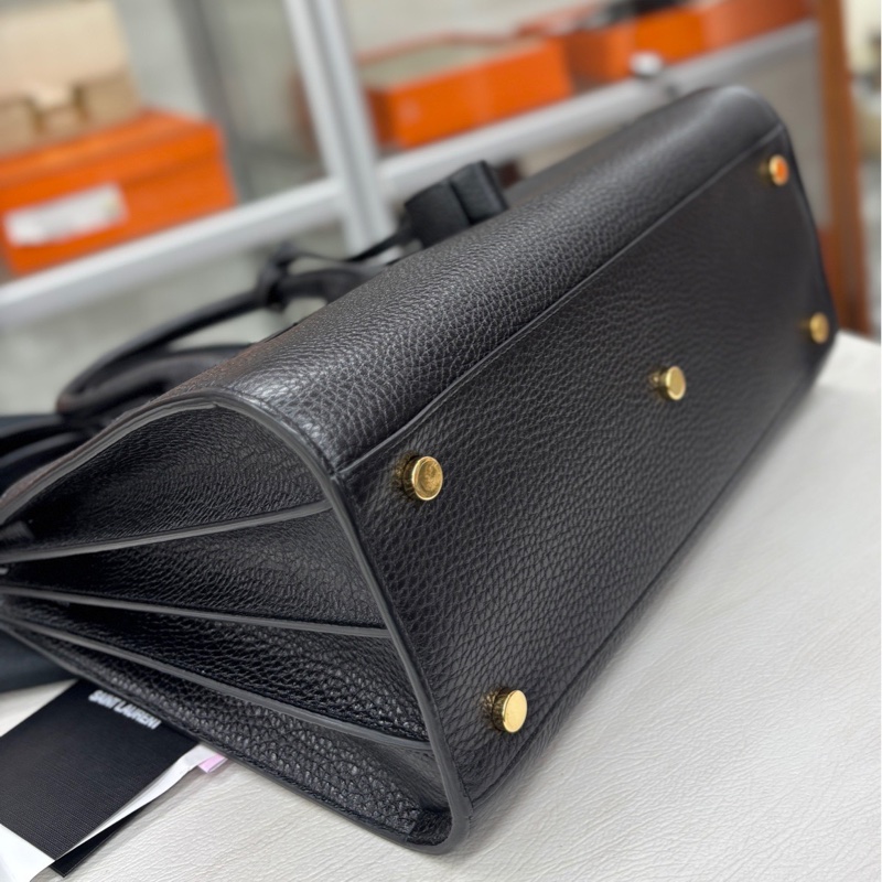 【近新閒置品】YSL 黑金荔紋牛皮中號手提包肩背斜背包-5