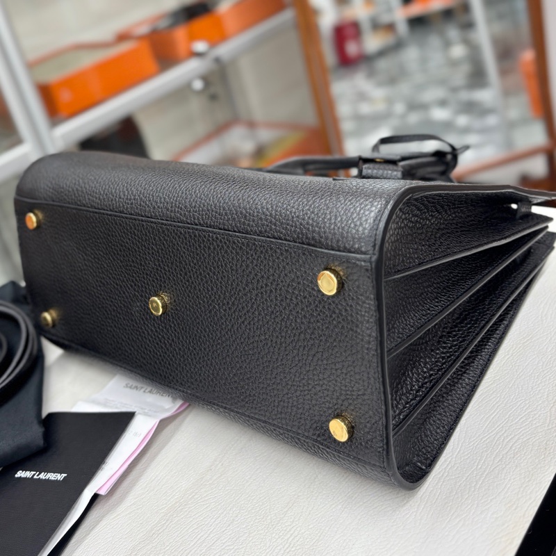 【近新閒置品】YSL 黑金荔紋牛皮中號手提包肩背斜背包-6