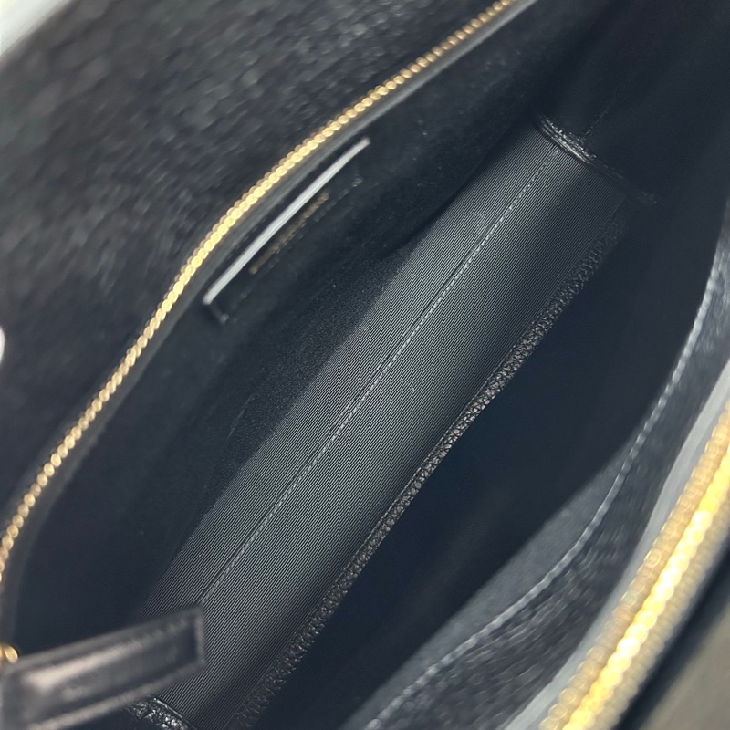 【近新閒置品】YSL 黑金荔紋牛皮中號手提包肩背斜背包-7