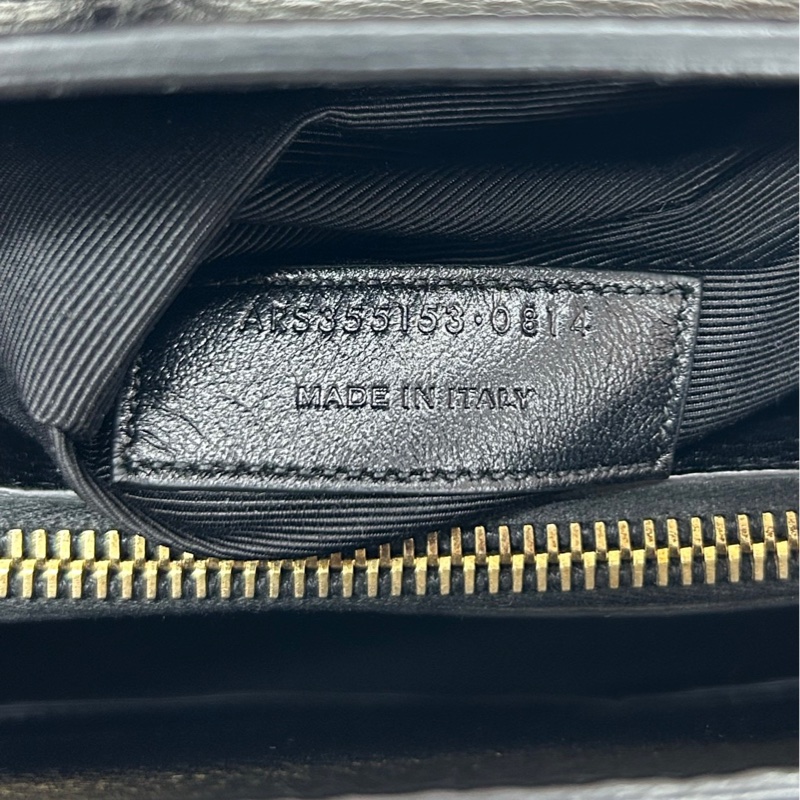 【近新閒置品】YSL 黑金荔紋牛皮中號手提包肩背斜背包-8