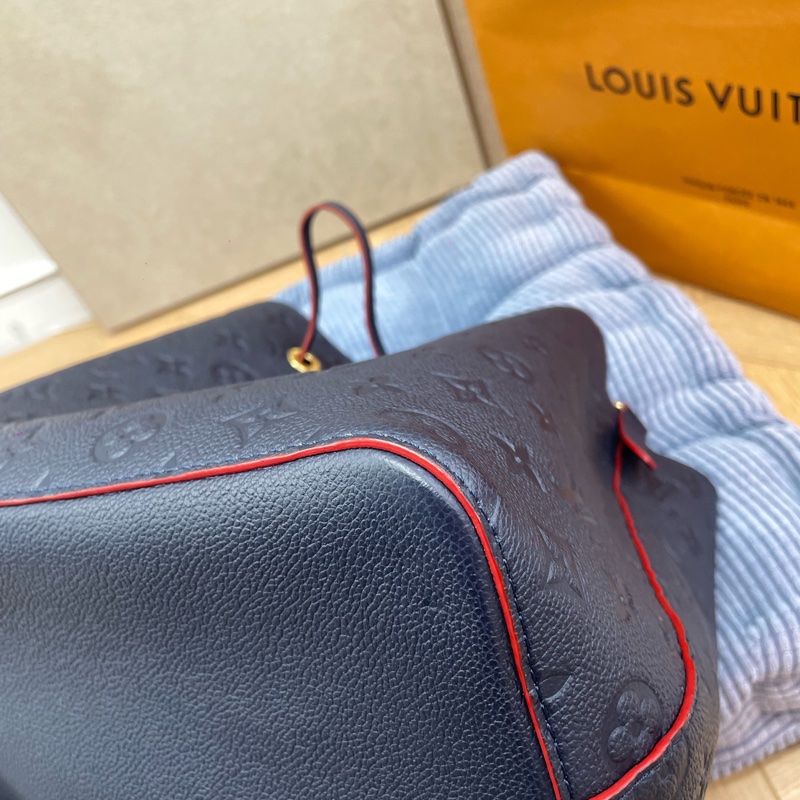 99新 LV路易威登 皮款老花壓紋 深海藍拼紅 芯片款 附件：單品-2