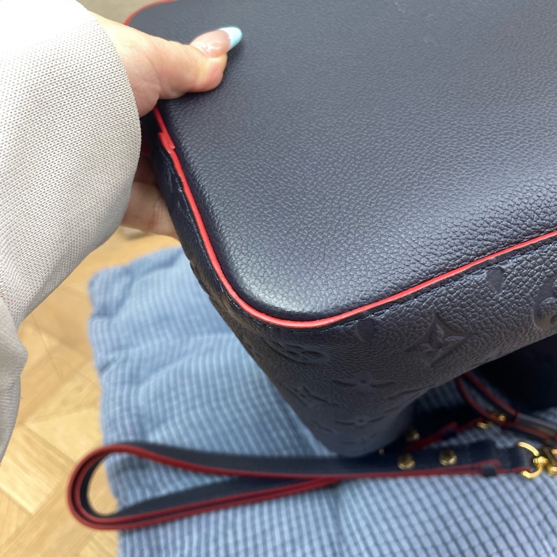 99新 LV路易威登 皮款老花壓紋 深海藍拼紅 芯片款 附件：單品-4