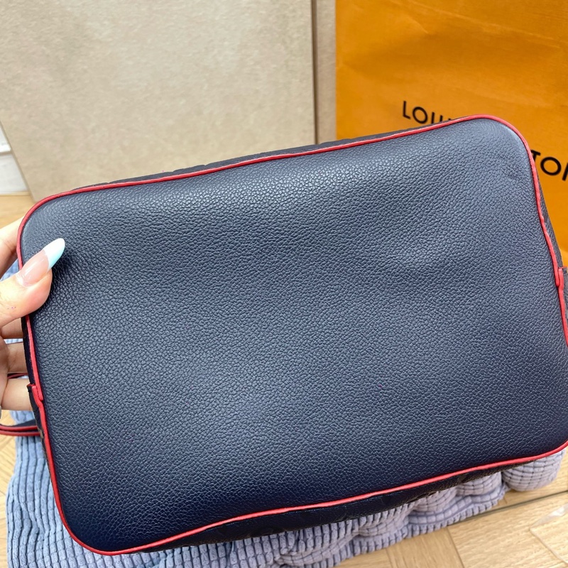 99新 LV路易威登 皮款老花壓紋 深海藍拼紅 芯片款 附件：單品-5