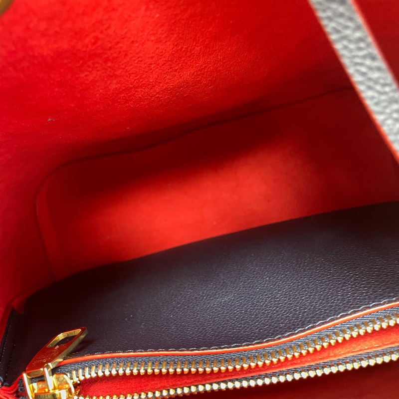 99新 LV路易威登 皮款老花壓紋 深海藍拼紅 芯片款 附件：單品-6