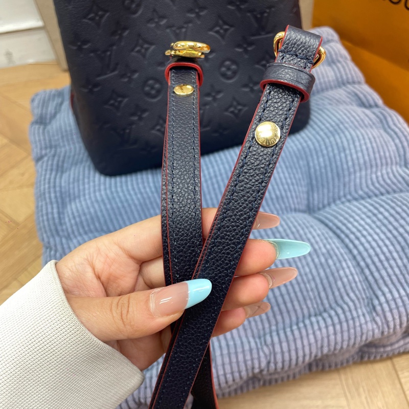 99新 LV路易威登 皮款老花壓紋 深海藍拼紅 芯片款 附件：單品-8