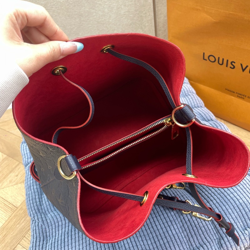 99新 LV路易威登 皮款老花壓紋 深海藍拼紅 芯片款 附件：單品-9