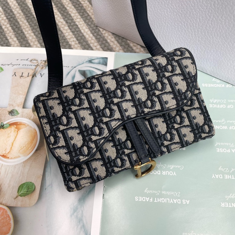 Dior迪奧 迪奧老花刺繡腰包 斜挎 藍色 Oblique 印花 尺寸:17 x 10 x 3.5cm-0