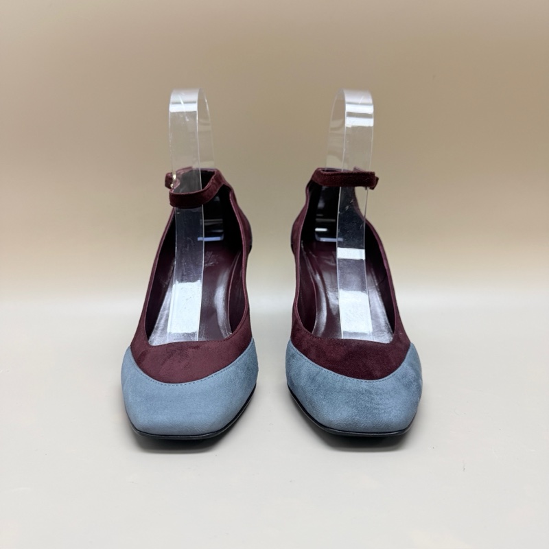 Hermes/愛馬仕 藍紅拼色綁帶高跟鞋 36.5碼-1