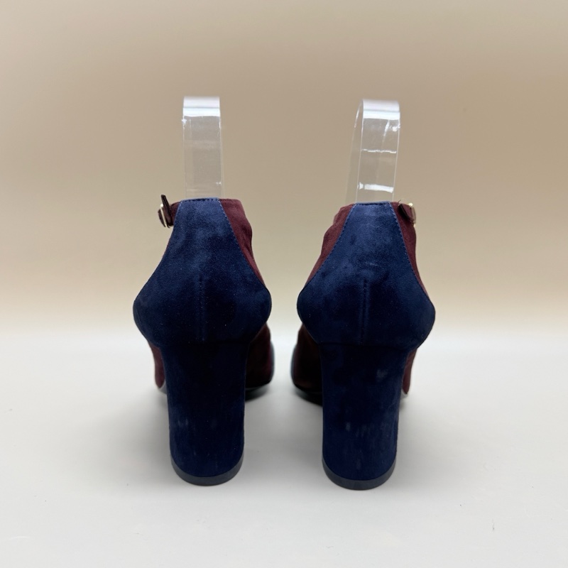 Hermes/愛馬仕 藍紅拼色綁帶高跟鞋 36.5碼-2