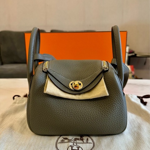 Hermes mini lindy 積雨雲灰 金扣