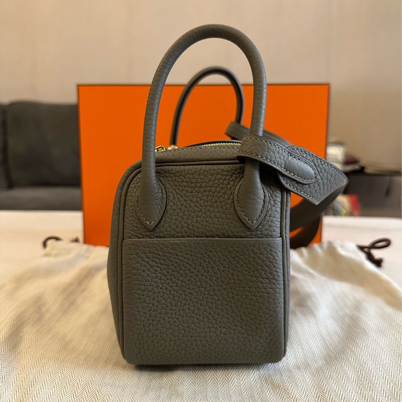 Hermes mini lindy 積雨雲灰 金扣-1