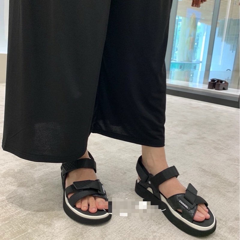 全新chanel香奈兒黑色魔術貼涼鞋沙灘鞋尺碼:38碼,配件:塵袋-4