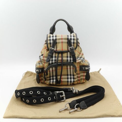 Burberry 巴寶莉 The Rucksack 風衣棕色 經典格紋 拼接尼龍 小型 後背包 雙肩包 電腦包