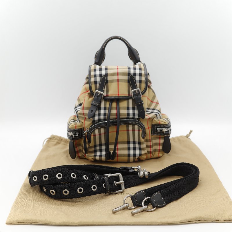 Burberry 巴寶莉 The Rucksack 風衣棕色 經典格紋 拼接尼龍 小型 後背包 雙肩包 電腦包-0