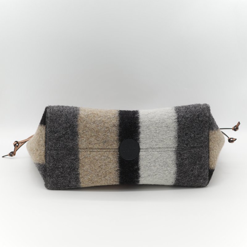 Loewe 羅威 Cushion 多色條紋毛氈 棕色牛皮 拼接大型托特包 手提包-6