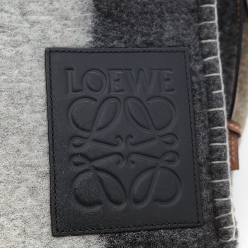 Loewe 羅威 Cushion 多色條紋毛氈 棕色牛皮 拼接大型托特包 手提包-12