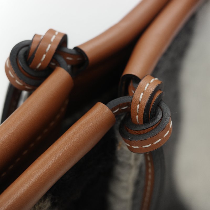 Loewe 羅威 Cushion 多色條紋毛氈 棕色牛皮 拼接大型托特包 手提包-15