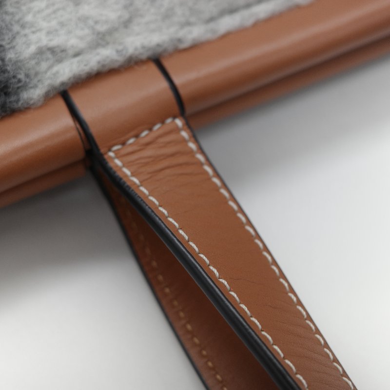 Loewe 羅威 Cushion 多色條紋毛氈 棕色牛皮 拼接大型托特包 手提包-16