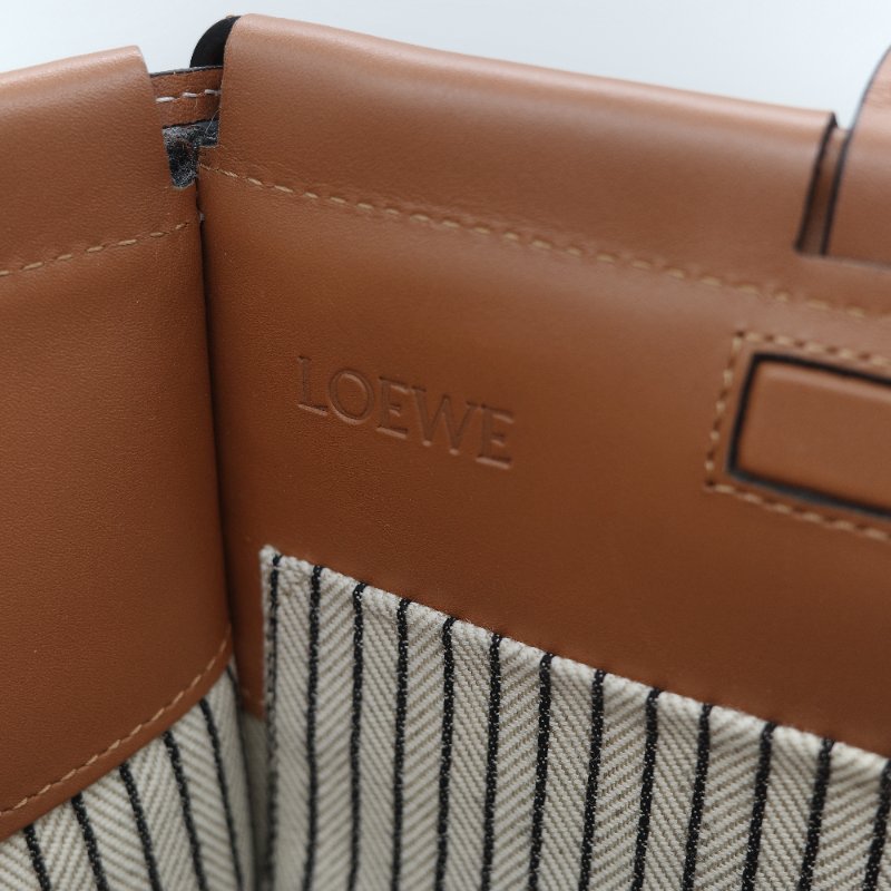 Loewe 羅威 Cushion 多色條紋毛氈 棕色牛皮 拼接大型托特包 手提包-24