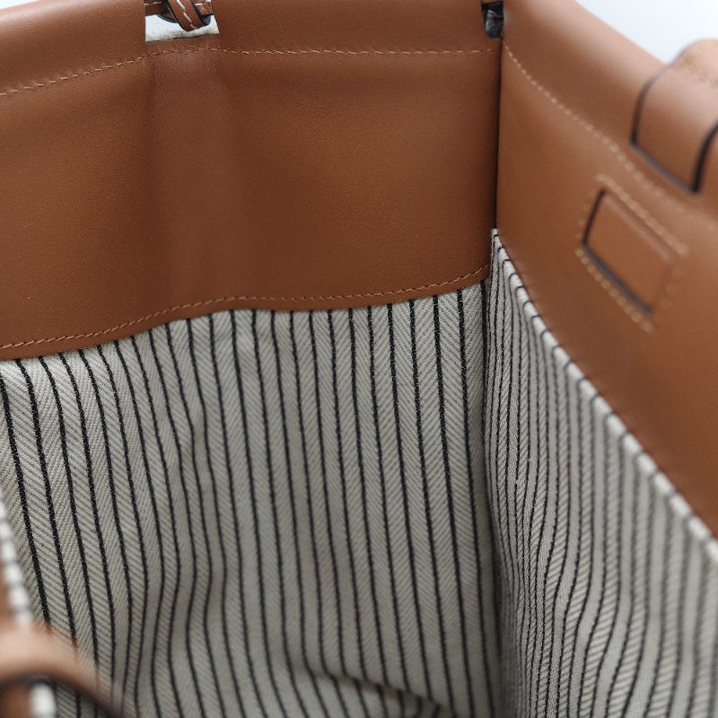 Loewe 羅威 Cushion 多色條紋毛氈 棕色牛皮 拼接大型托特包 手提包-25