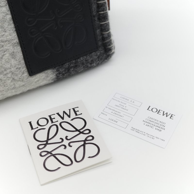 Loewe 羅威 Cushion 多色條紋毛氈 棕色牛皮 拼接大型托特包 手提包-28