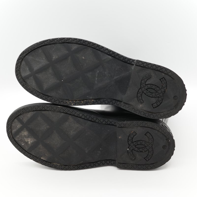 （配件齊全）Chanel 香奈兒 黑色橡膠 白色雙 C Logo 雨鞋 EU42-21
