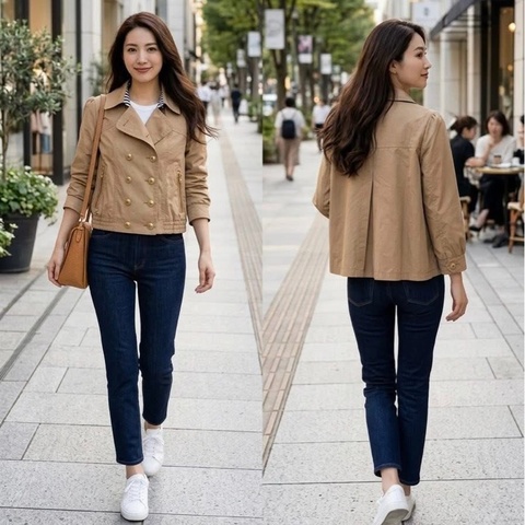 BURBERRY 藍標 雙排金扣短版風衣外套