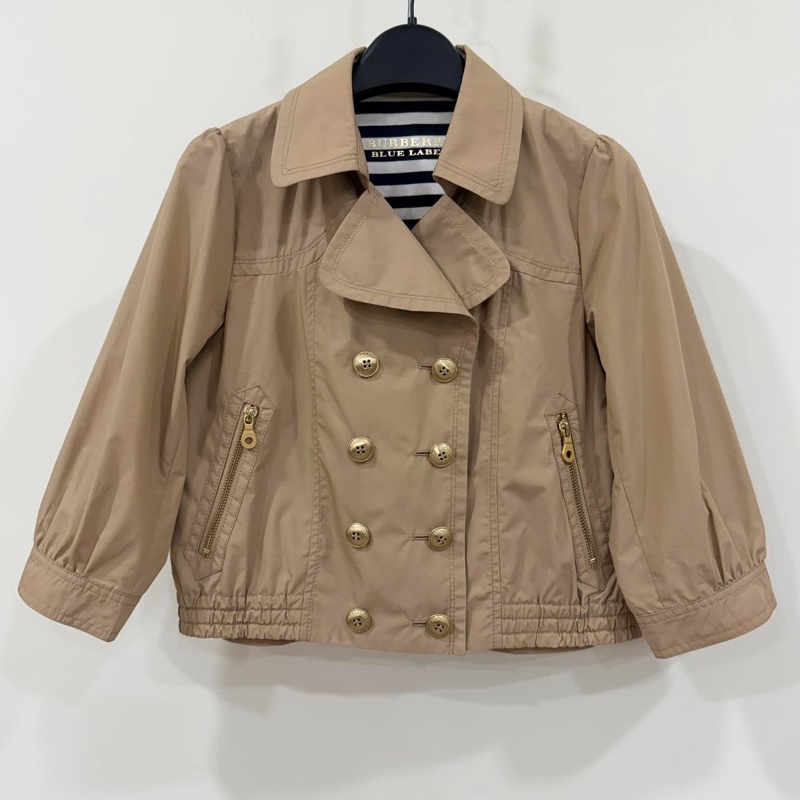 BURBERRY 藍標 雙排金扣短版風衣外套-1