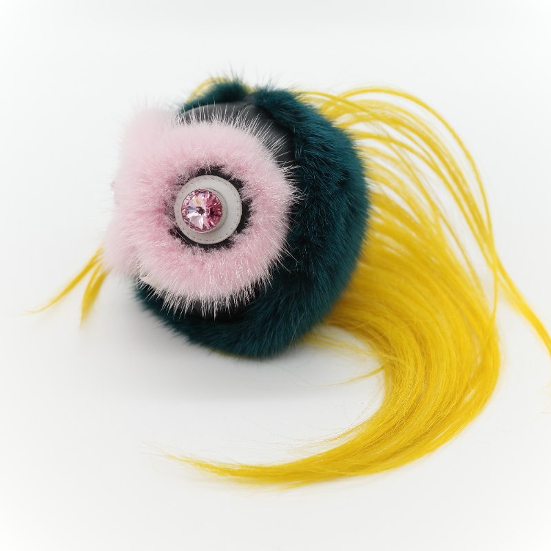 (絕版品)Fendi 芬迪 Monster 小怪獸 蘋果 粉紅水鑽 深綠色 貂毛 狐狸毛 吊飾-2