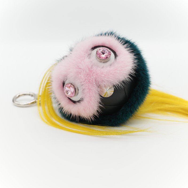 (絕版品)Fendi 芬迪 Monster 小怪獸 蘋果 粉紅水鑽 深綠色 貂毛 狐狸毛 吊飾-4