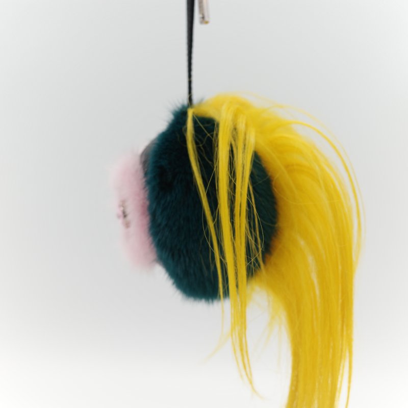 (絕版品)Fendi 芬迪 Monster 小怪獸 蘋果 粉紅水鑽 深綠色 貂毛 狐狸毛 吊飾-5