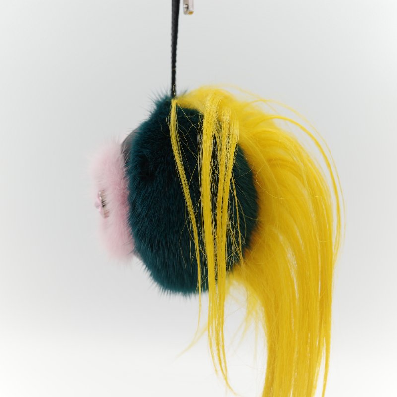 (絕版品)Fendi 芬迪 Monster 小怪獸 蘋果 粉紅水鑽 深綠色 貂毛 狐狸毛 吊飾-6