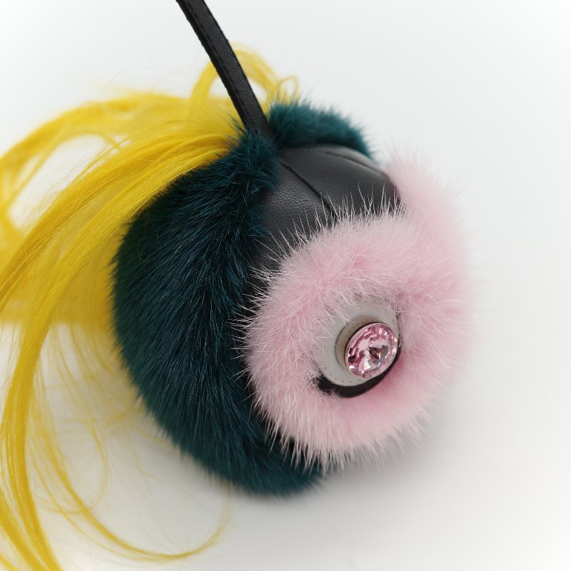 (絕版品)Fendi 芬迪 Monster 小怪獸 蘋果 粉紅水鑽 深綠色 貂毛 狐狸毛 吊飾-7