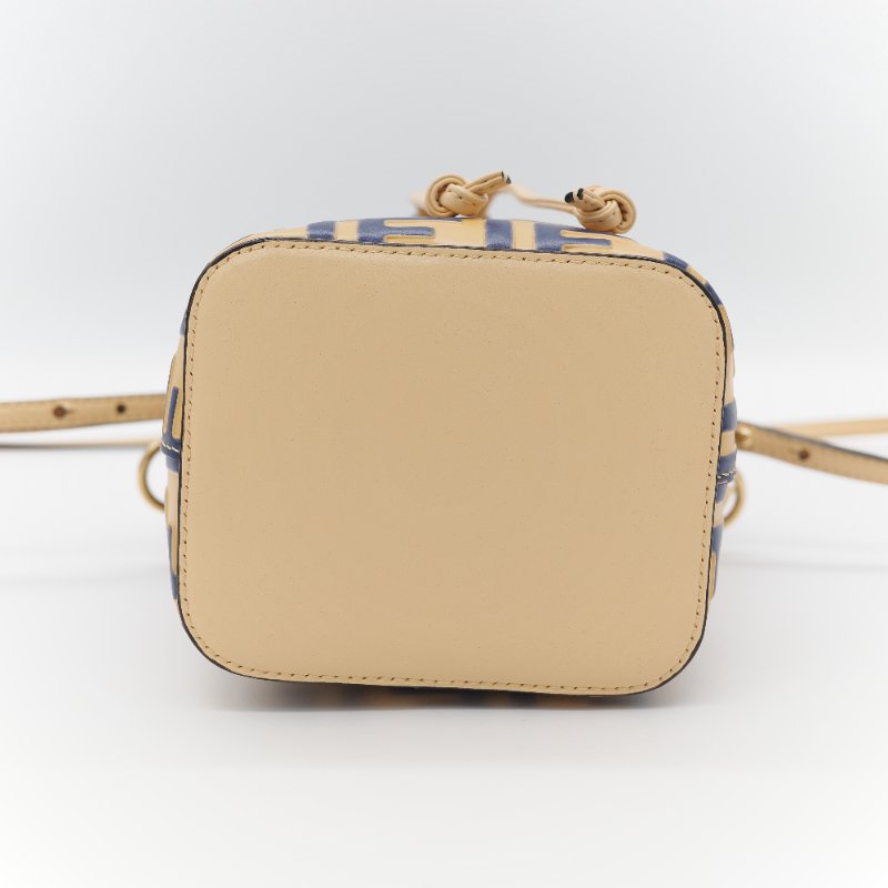 (超級新♥️)Fendi 芬迪 Bucket 經典 FF 花紋 芥末黃色牛皮 藍色 水桶包 斜挎包 單肩包-9