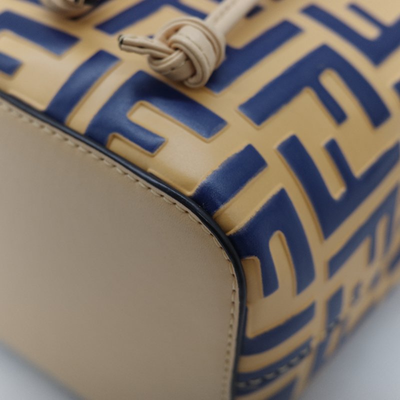 (超級新♥️)Fendi 芬迪 Bucket 經典 FF 花紋 芥末黃色牛皮 藍色 水桶包 斜挎包 單肩包-10