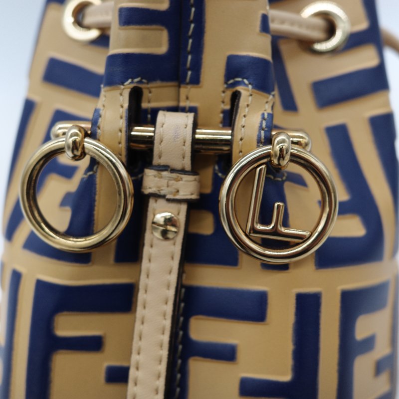 (超級新♥️)Fendi 芬迪 Bucket 經典 FF 花紋 芥末黃色牛皮 藍色 水桶包 斜挎包 單肩包-13