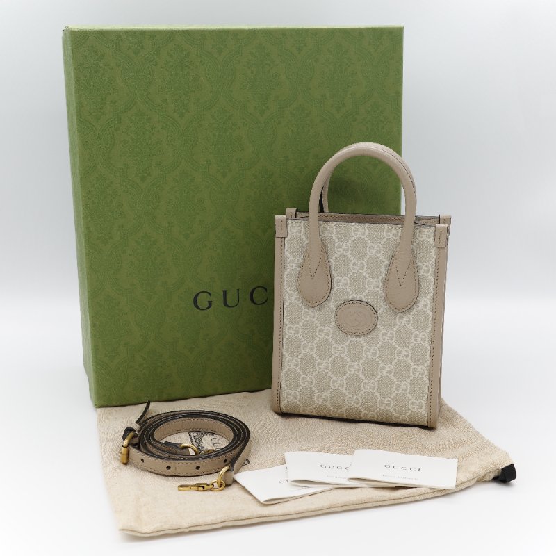 Gucci 古馳 燕麥色 經典花紋 奶灰色 GG Logo 琴譜包 迷你型 手提包 斜挎包 兩用包-0