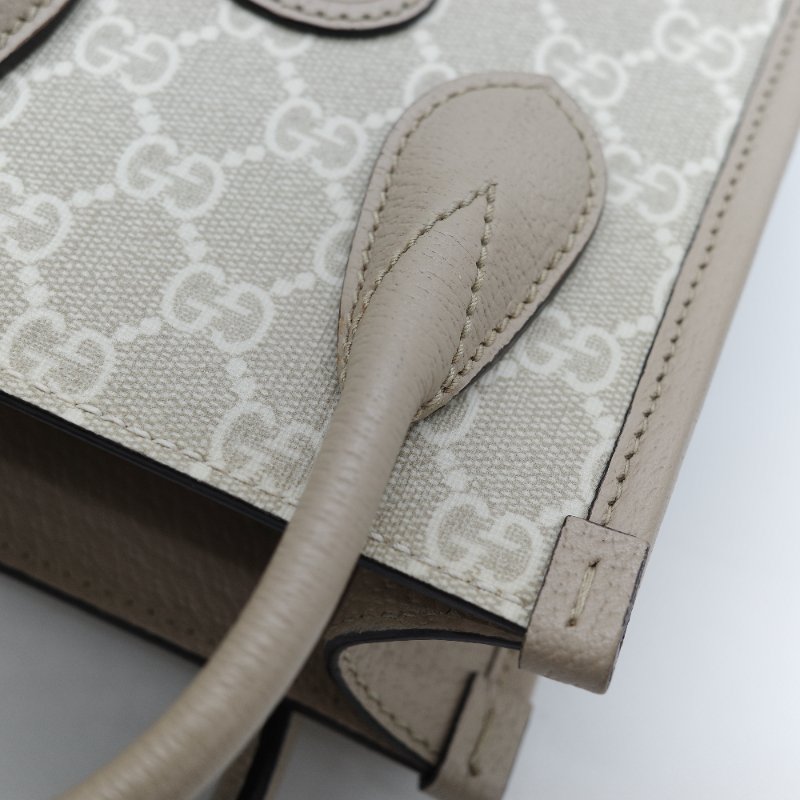Gucci 古馳 燕麥色 經典花紋 奶灰色 GG Logo 琴譜包 迷你型 手提包 斜挎包 兩用包-15