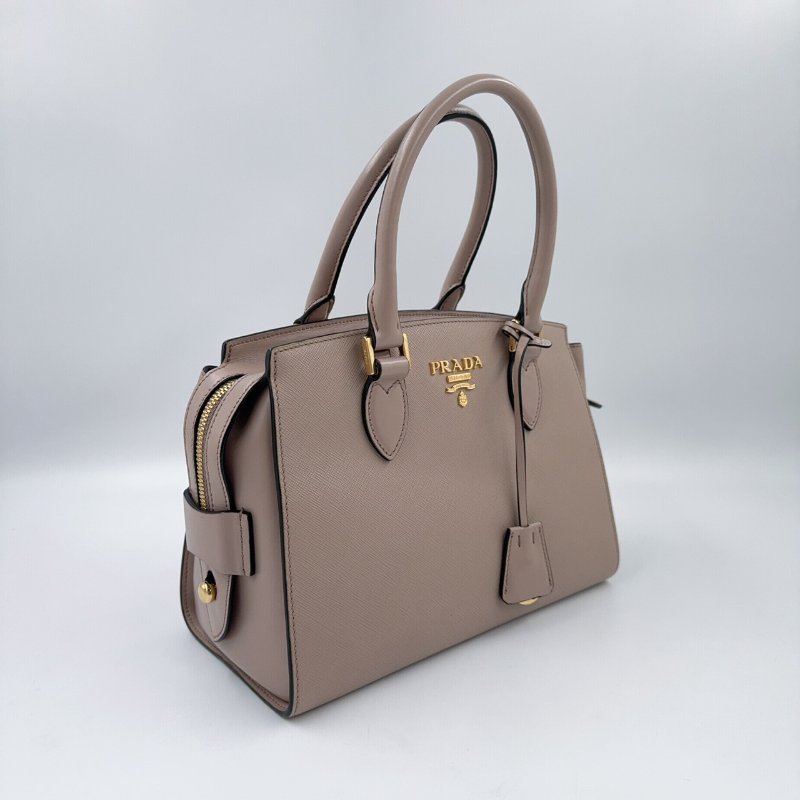 PRADA粉膚防刮牛皮金釦手提側背殺手包1BA164-2