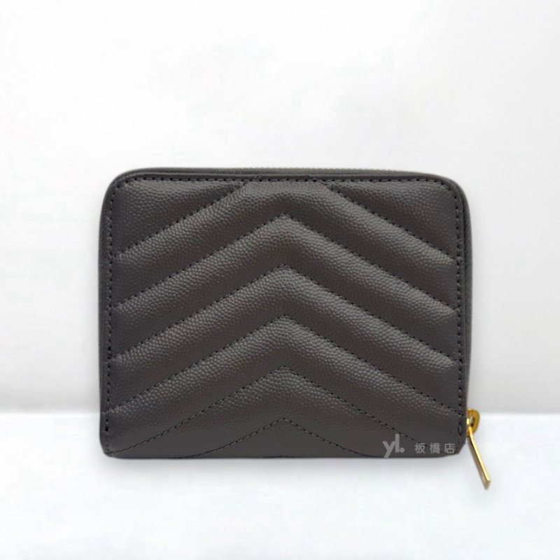 S5365-YSL 灰魚子醬牛皮金扣兩折短夾668288-3