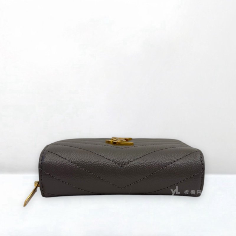 S5365-YSL 灰魚子醬牛皮金扣兩折短夾668288-4