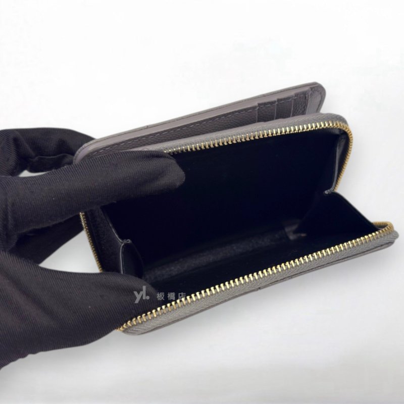 S5365-YSL 灰魚子醬牛皮金扣兩折短夾668288-6