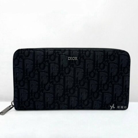 S5386-DIOR Oblique 黑色緹花拉鍊長夾