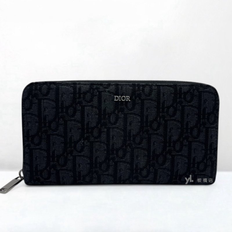 S5386-DIOR Oblique 黑色緹花拉鍊長夾-0