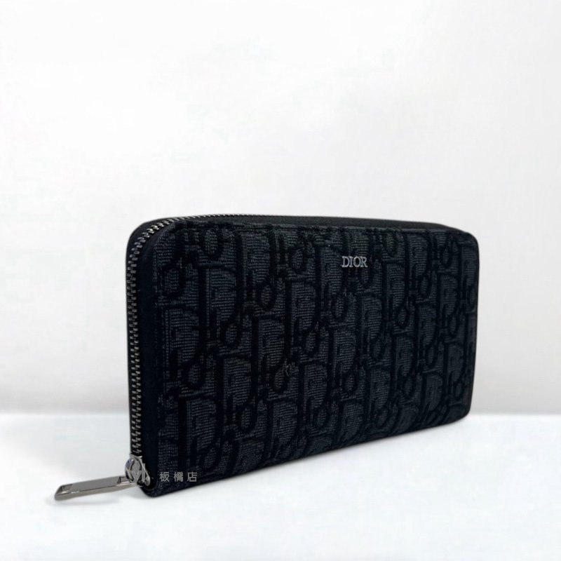 S5386-DIOR Oblique 黑色緹花拉鍊長夾-1