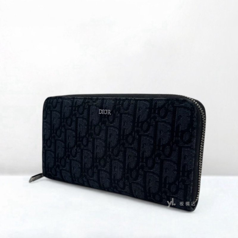 S5386-DIOR Oblique 黑色緹花拉鍊長夾-2